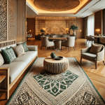 Anyaman mendong dengan desain anyaman tradisional bernuansa alami digunakan sebagai dekorasi interior hotel mewah, menonjolkan kesan ramah lingkungan dan elegan